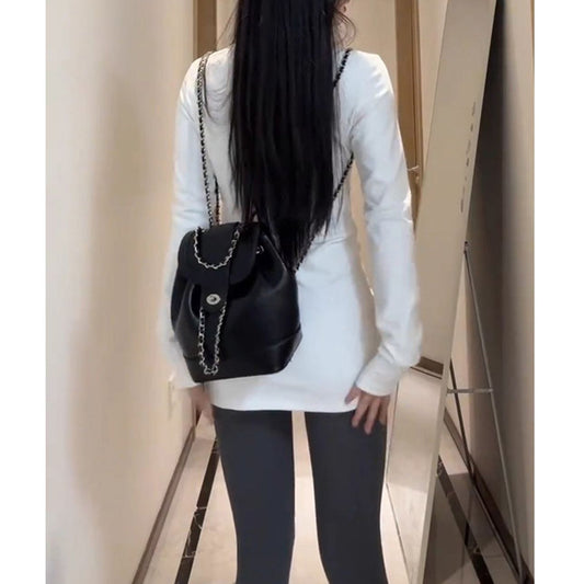 Basic Langarm-T-Shirt für Damen, Weiß, Slim Fit, gesäßbedeckend