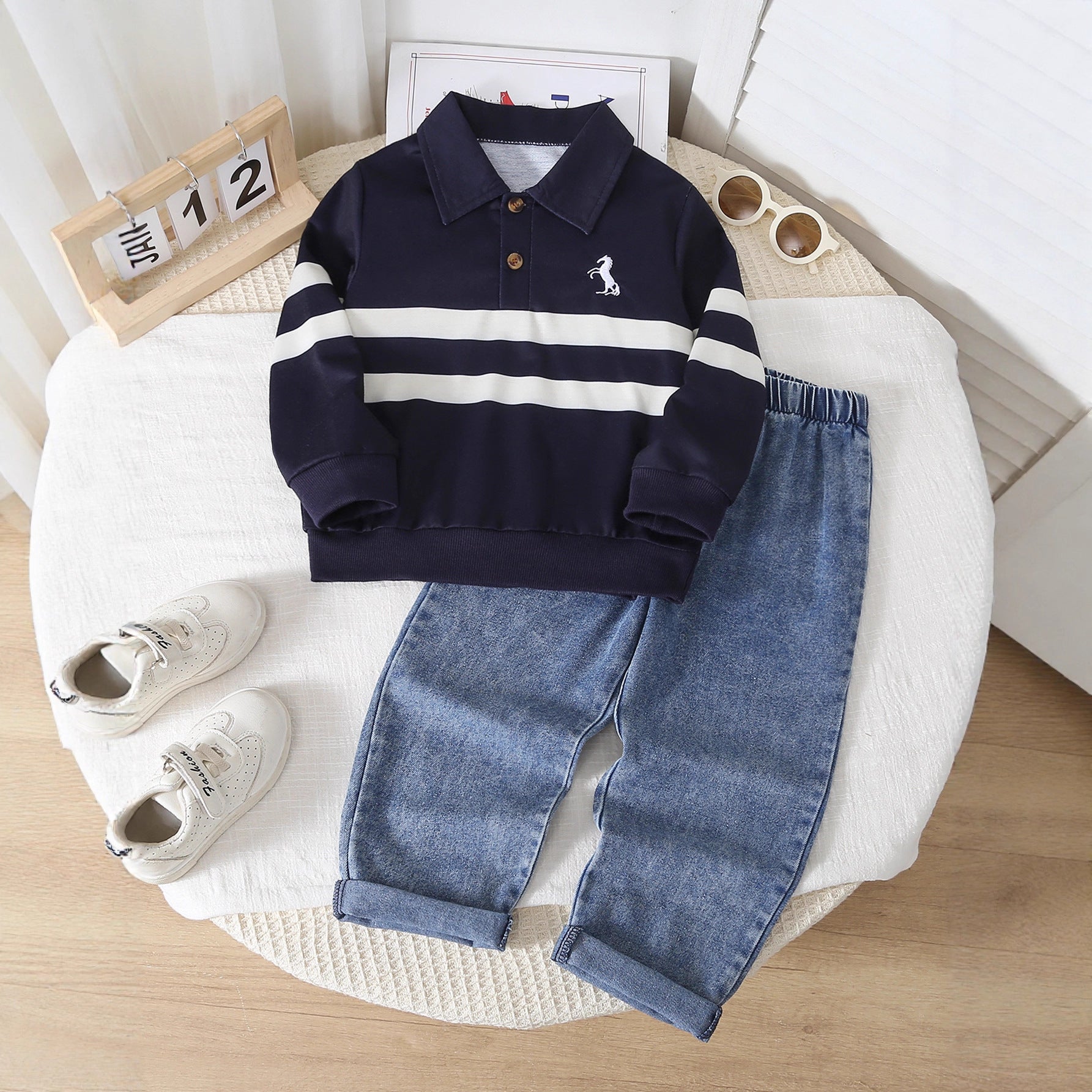 Children's Set Polo Casual Clothing Striped Long Sleeve Kids Outfit