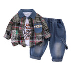 Checkered shirt casual long sleeved three piece set
