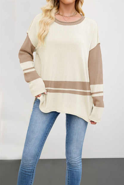 Colorblock-Pullover mit Rundhalsausschnitt, locker geschnitten