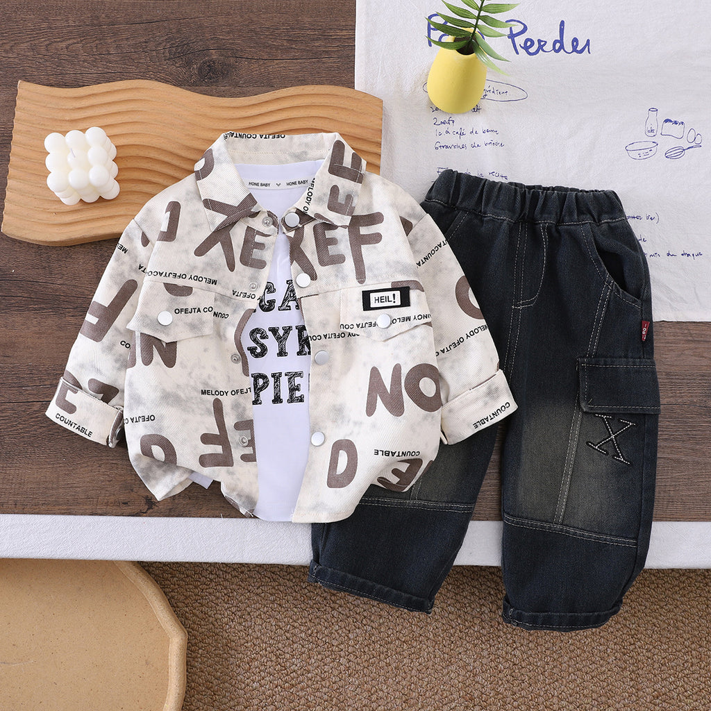 Baby and children's letter long sleeved three piece set baby spring and autumn clothes
