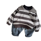 Male baby casual striped sweatshirt pants two-piece set