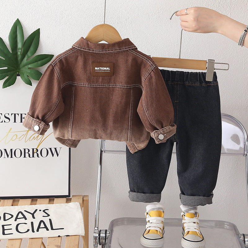 Casual suit denim long sleeved two-piece set