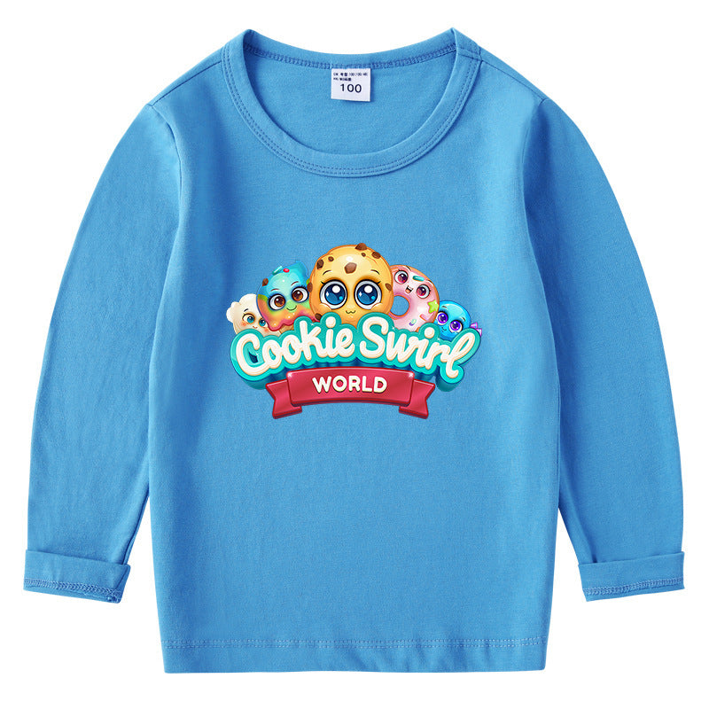 Children's cotton T-shirt with round neck and long sleeved base
