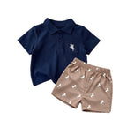Children's Polo Shirt Set  Two-Piece Set Boy's Stylish T-Shirt Short Sleeve Shorts Clothing