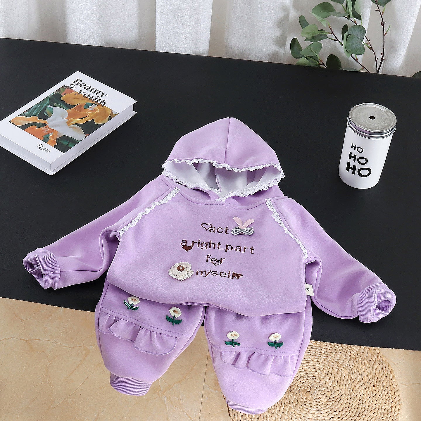 Baby casual autumn outfit hooded long sleeved hoodie two-piece set