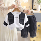 Spring and Autumn Splicing Long Sleeve Two Piece Set for Baby