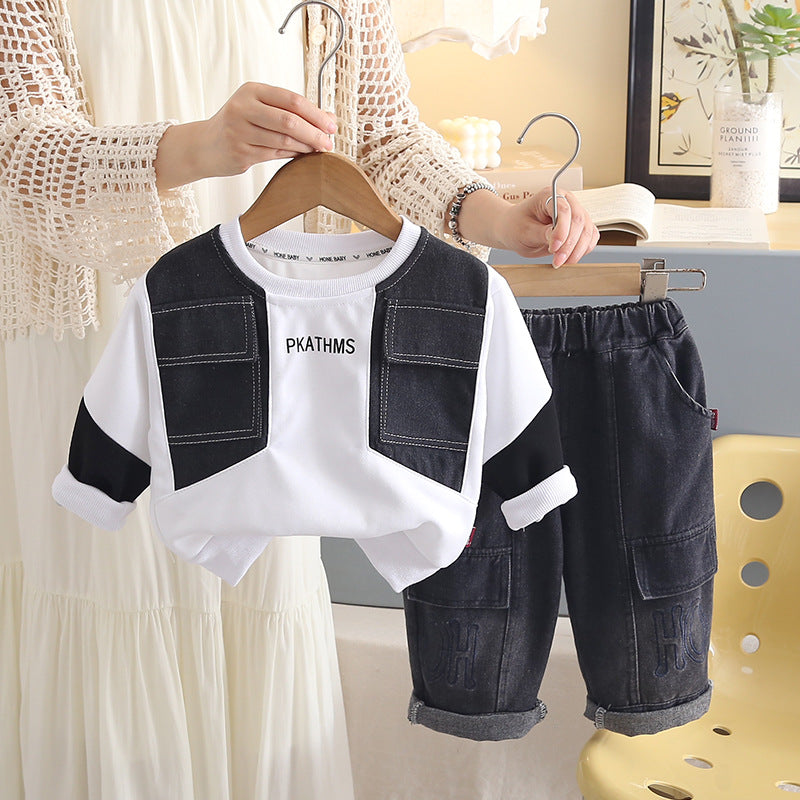 Spring and Autumn Splicing Long Sleeve Two Piece Set for Baby