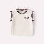 Color-Blocking Collar Cartoon Embroidered Vest with Breathable Shorts Knit Two-Piece Set