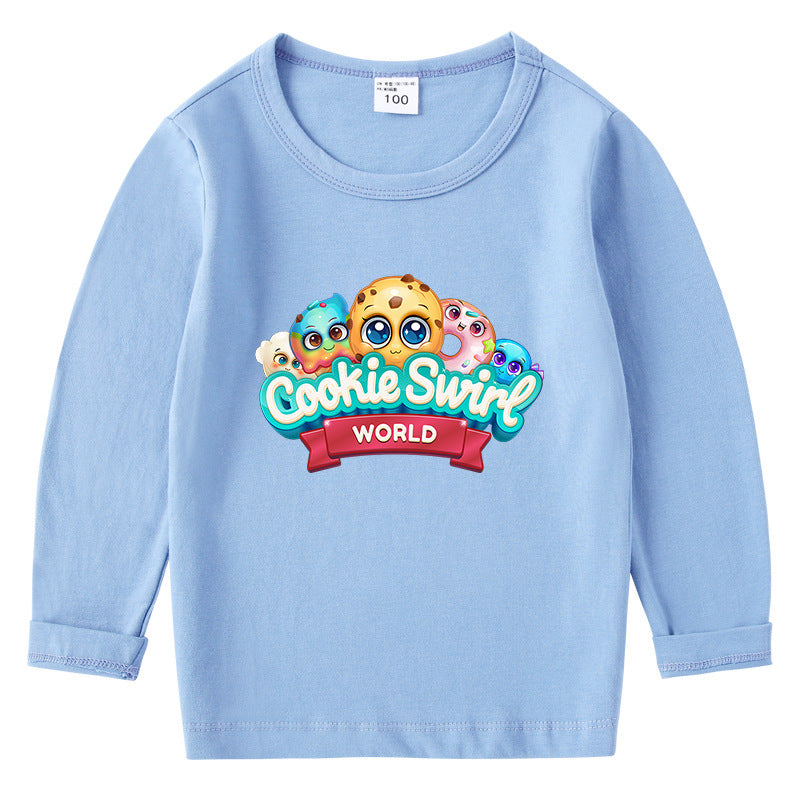 Children's cotton T-shirt with round neck and long sleeved base