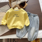 Baby and children's casual round neck shirt long sleeved two-piece set