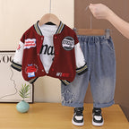 Three piece set of letter baseball uniforms for children's clothing in spring and autumn