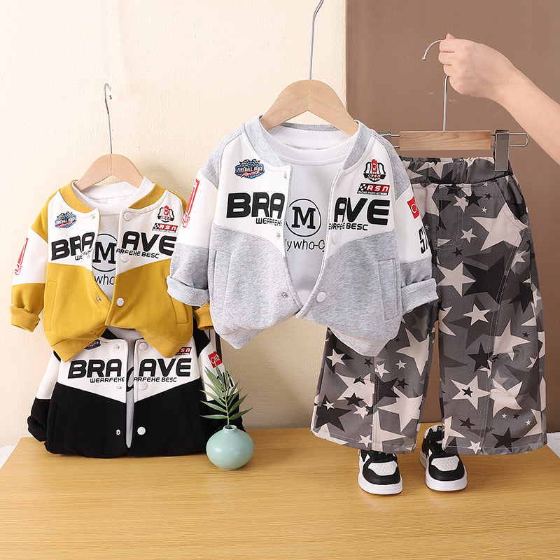 Racing style baseball suit three piece set baby autumn coat