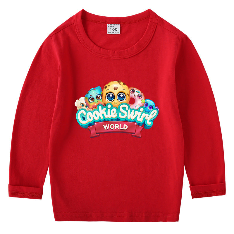 Children's cotton T-shirt with round neck and long sleeved base