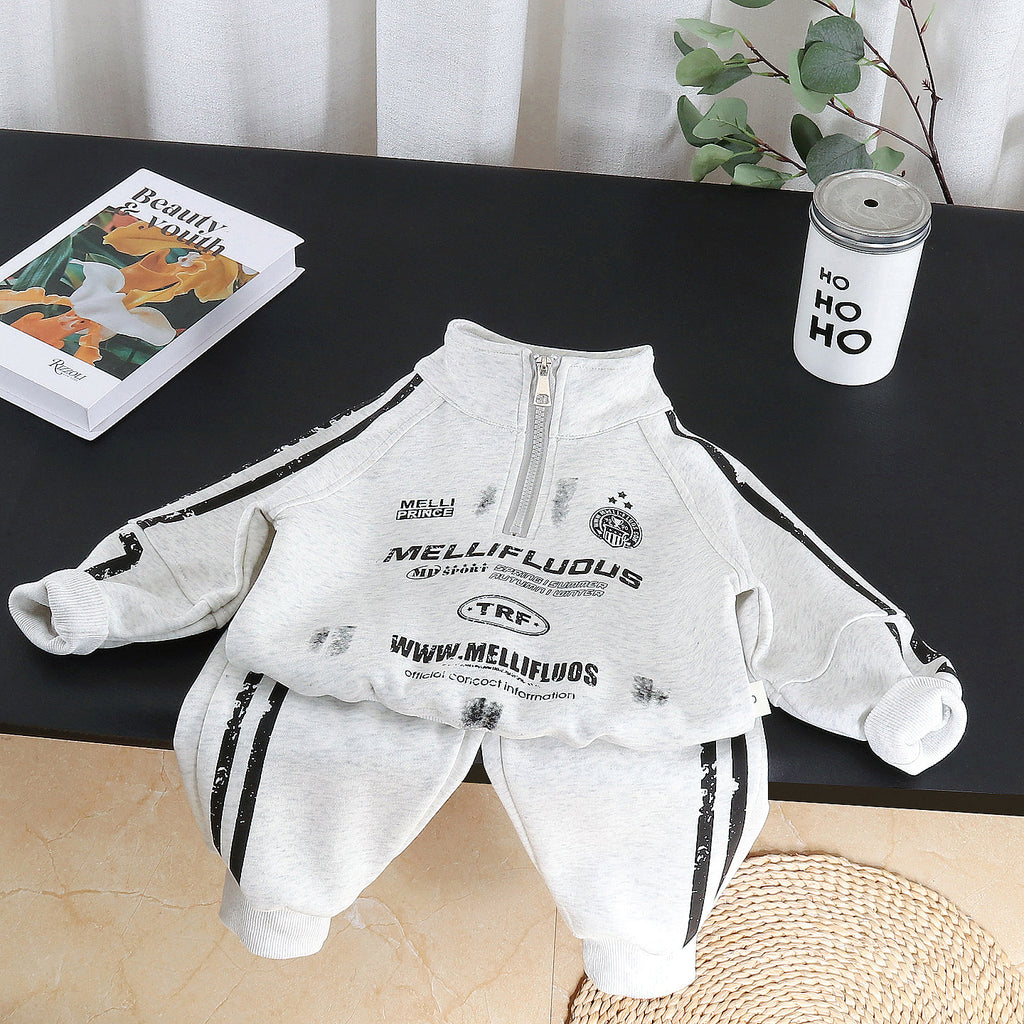 Half zip hoodie two-piece long sleeved spring and autumn outfit