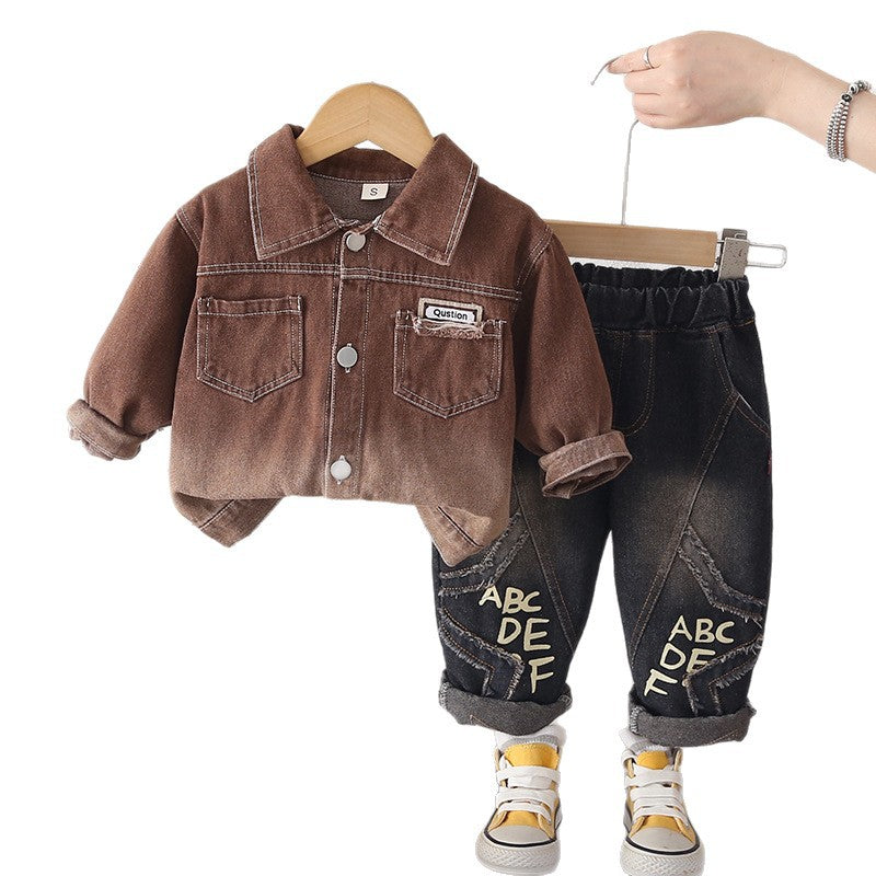 Casual suit denim long sleeved two-piece set