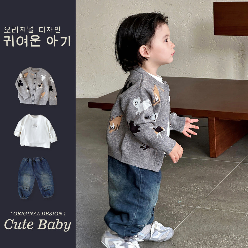 Outerwear Knit Sweater and Pants Three-Piece Set Outfit Cardigan Ensemble for Boys