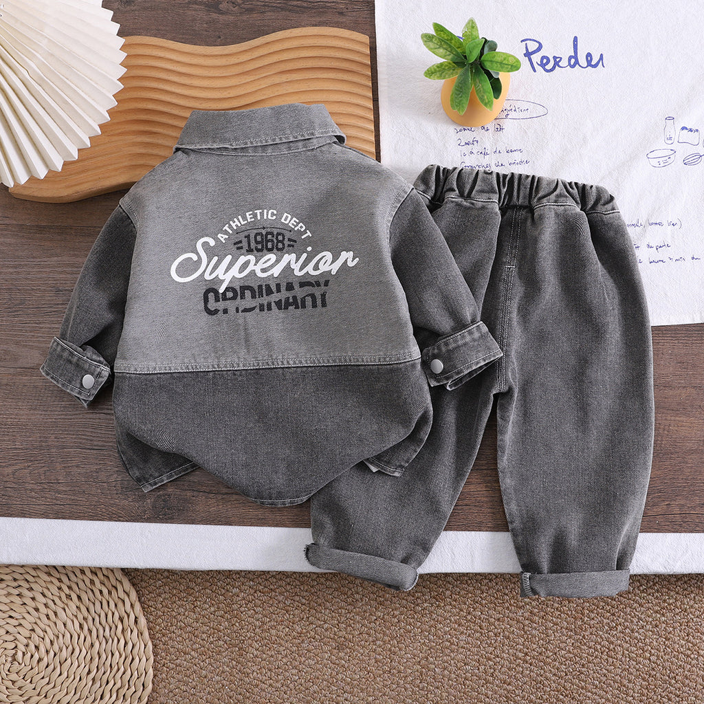 Baby and children's denim long sleeved three piece set