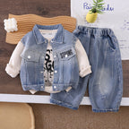 Cowboy vest long sleeved three piece set baby clothes