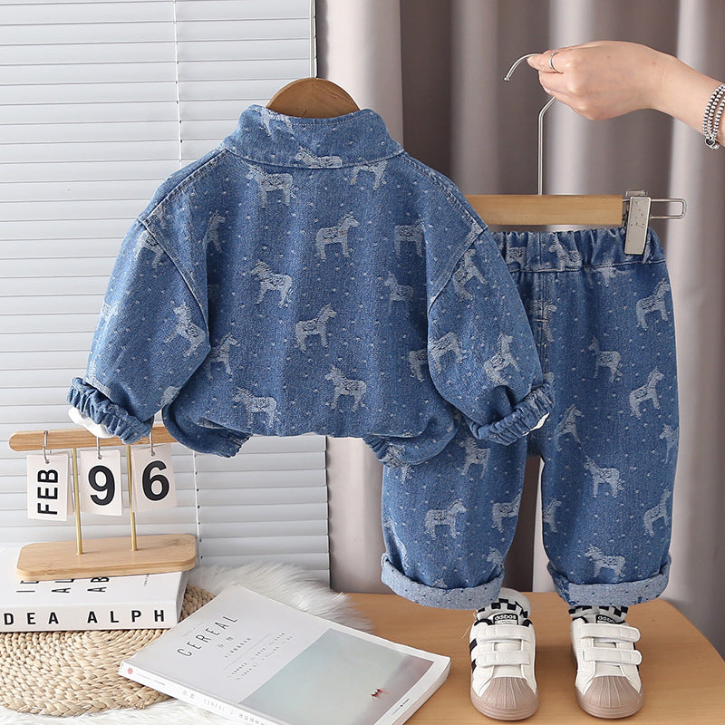 Baby Spring and Autumn Season Baby Children's Cowboy Long Sleeve Three Piece Set