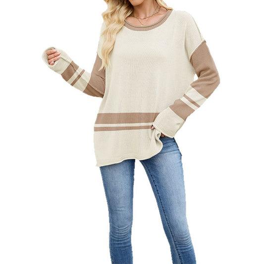 Colorblock-Pullover mit Rundhalsausschnitt, locker geschnitten