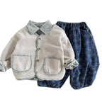 Children's clothing spring and autumn cardigan shirt three piece set