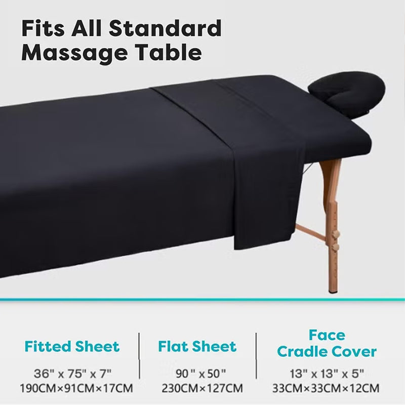 3-Piece Massage Table Sheet Set – Solid Color, Washable & Durable