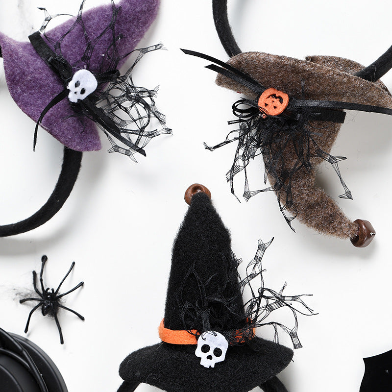 Halloween Decoration Pumpkin Witch Hat Classic Spider Web Witch Hat Headband Hair Accessory