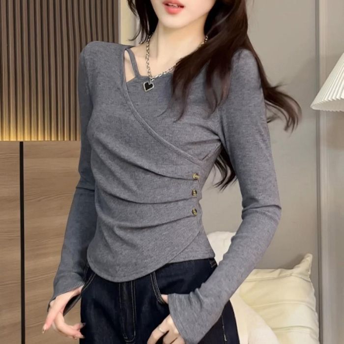 Langarm-Shirt Damen Slim Fit Bodycon – Basic Top Herbst/Winter