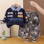 Baby boy casual long sleeved polo shirt two-piece set