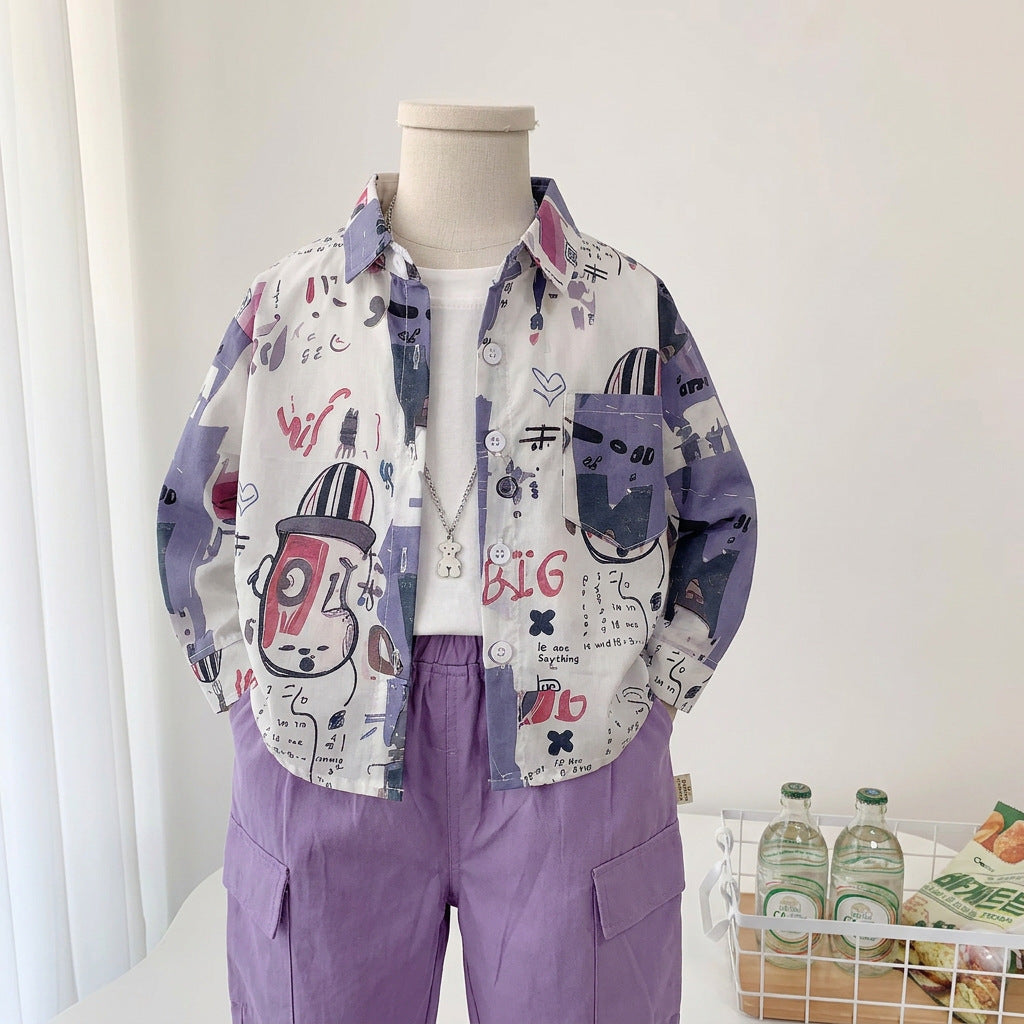Baby autumn casual shirt long sleeved two-piece set