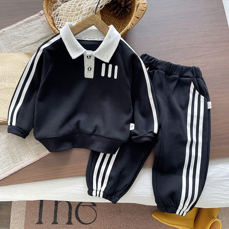 Children's casual polo shirt long sleeved two-piece set