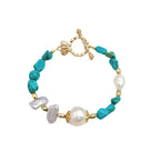 Freshwater Baroque Pearl Turquoise Beaded Bracelet Necklace, Natural Stone Bracelet, Original Design, Lightweight Luxury, Elegant Style