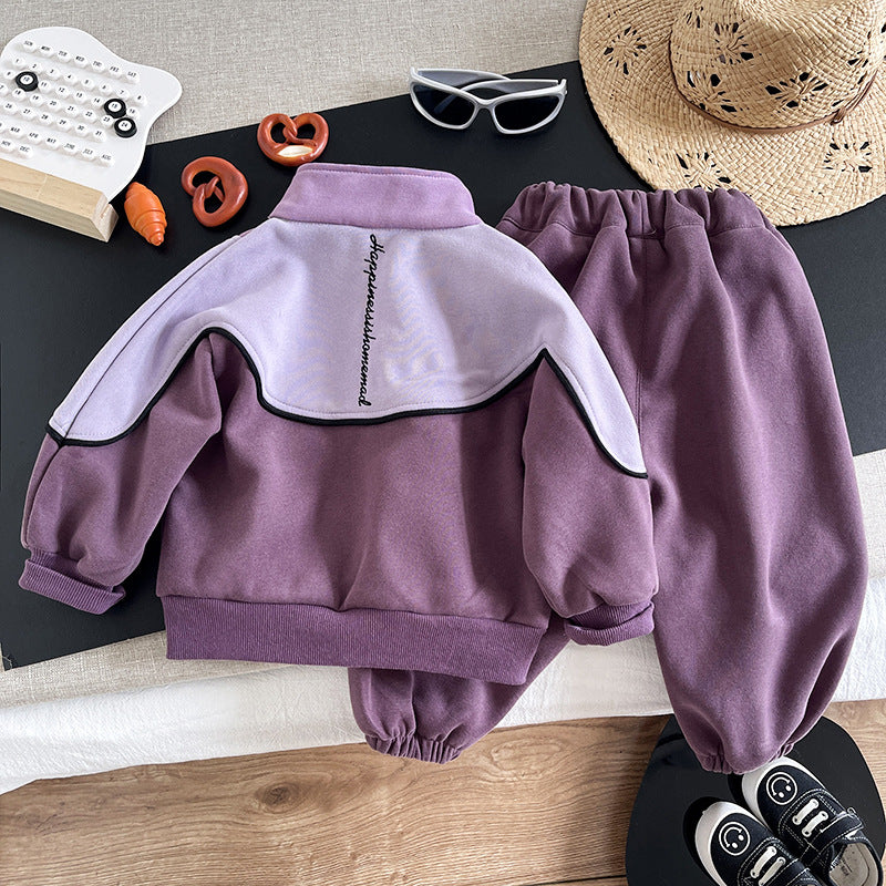 Children's Spring and Autumn Half Zipper Long Sleeve Two Piece Set