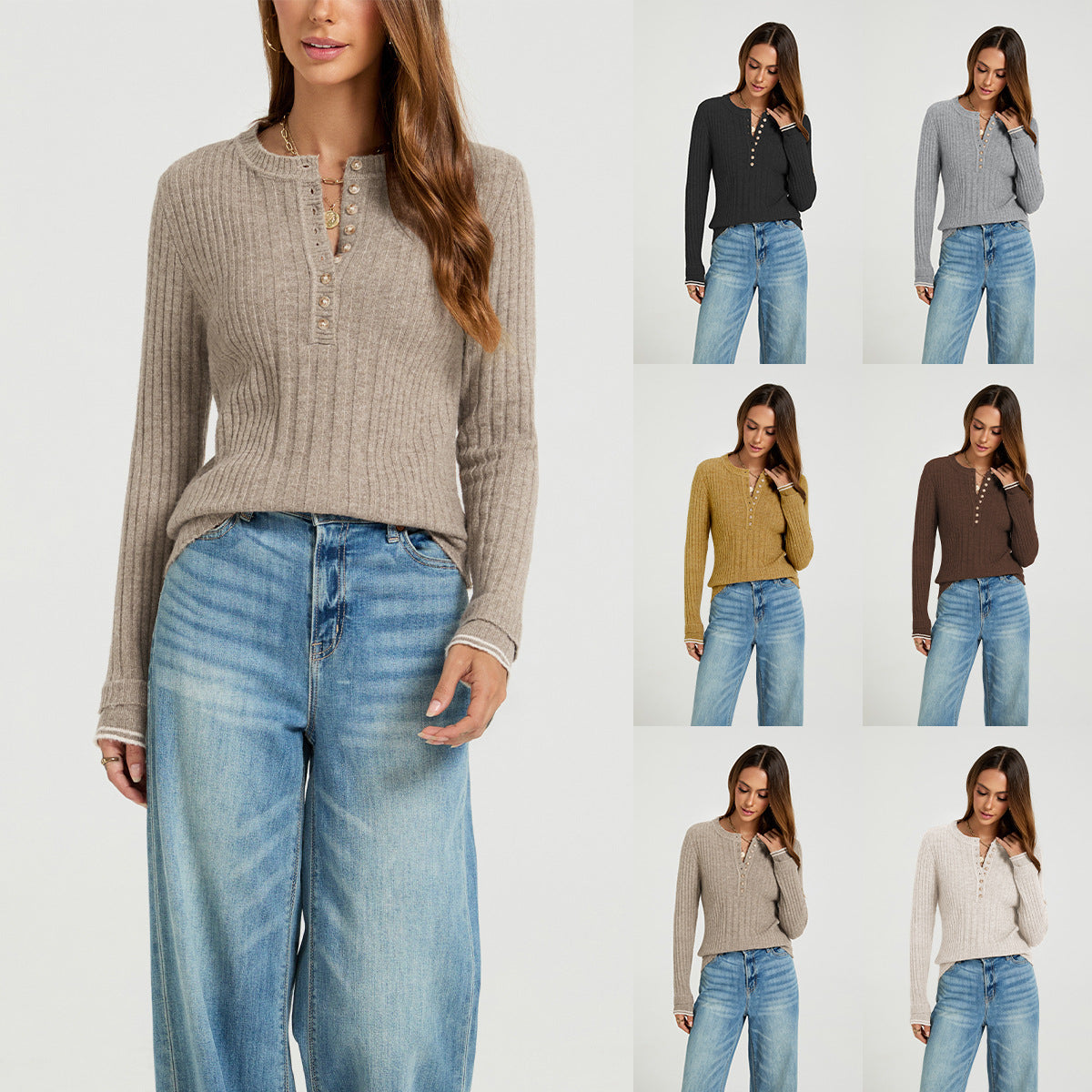 Damen Pullover mit Rundhalsausschnitt, langärmelig, Slim Fit