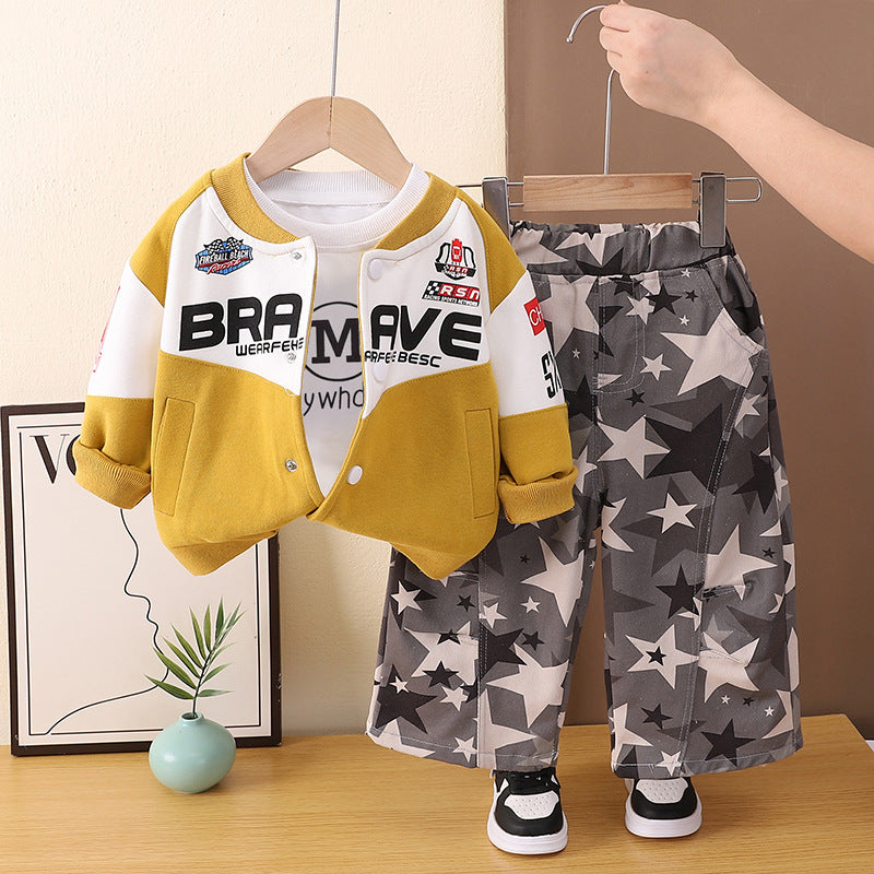Racing style baseball suit three piece set baby autumn coat