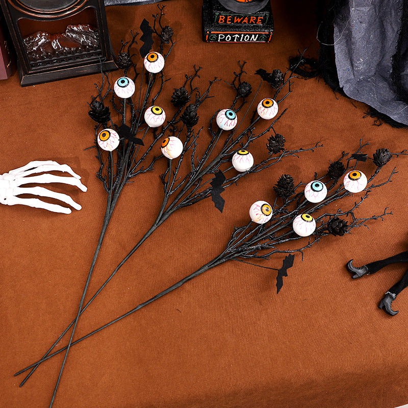 Halloween Decorations Creative Maple Leaf Bat Pinecone Eyeball Stem Bouquet Accessories Home Decor Items