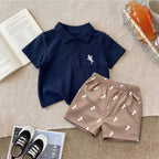 Children's Polo Shirt Set  Two-Piece Set Boy's Stylish T-Shirt Short Sleeve Shorts Clothing