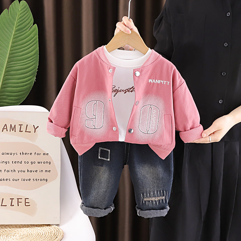 Casual children's coat long sleeved three piece set