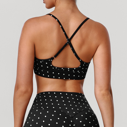 Gepolsterter Yoga-BH mit Silber-Polka-Dot-Print, dünne Träger, hochelastischer Sport-BH für Tanz und Fitness