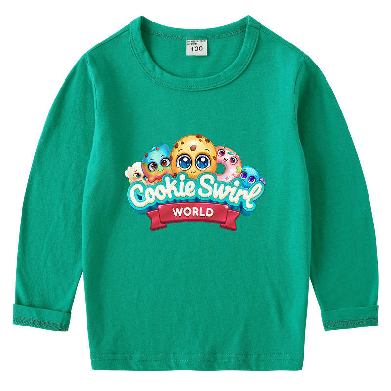 Children's cotton T-shirt with round neck and long sleeved base