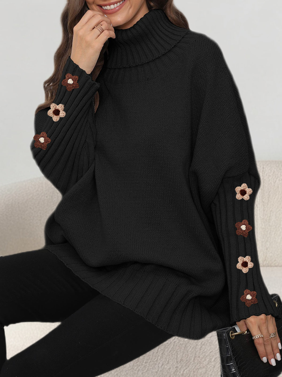 Damen-Strickpullover, einfarbig, hoher Ausschnitt mit Umlegekragen, locker gewebtes Pullover-Top
