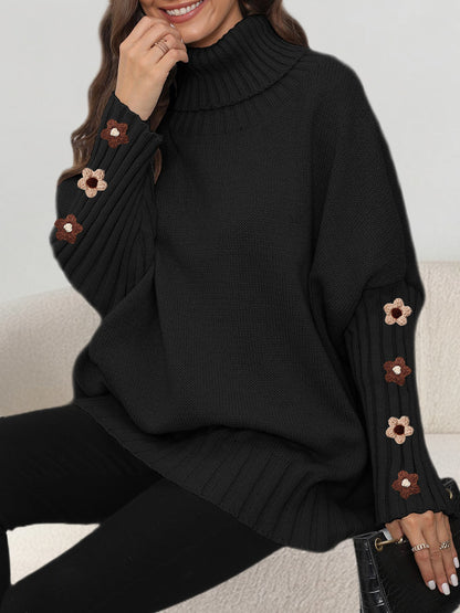 Damen-Strickpullover, einfarbig, hoher Ausschnitt mit Umlegekragen, locker gewebtes Pullover-Top
