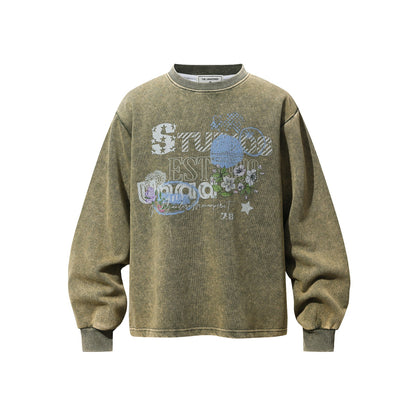 Vintage-Hoodie Damen Blumenprint, Washed-Optik