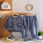 Spring and Autumn Baby Casual Splicing Letter Hoodie Two Piece Set
