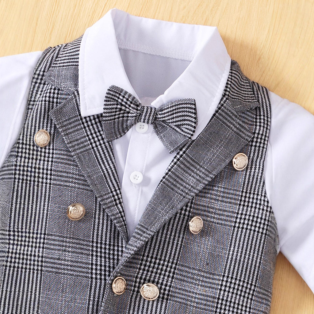 Children's Suit Checkered Vest Set Long Sleeve Shirt