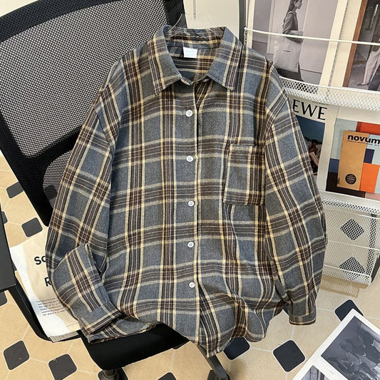 Vintage-Cardigan-Shirt für Damen mit Umlegekragen, langärmelig, vielseitig einsetzbar