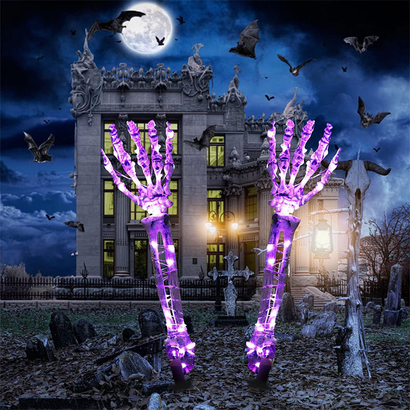 Halloween Decoration Plastic Skeleton Hand LED Glow Ghost Hand Prop Ground Stake Light-Up Decor