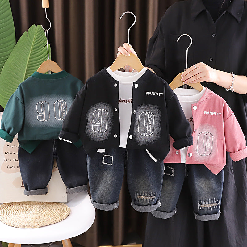 Casual children's coat long sleeved three piece set