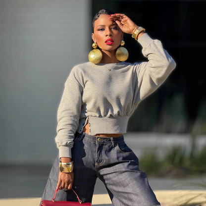 Crop-Hoodie mit seitlichen Knöpfen, Taillen-Cinching